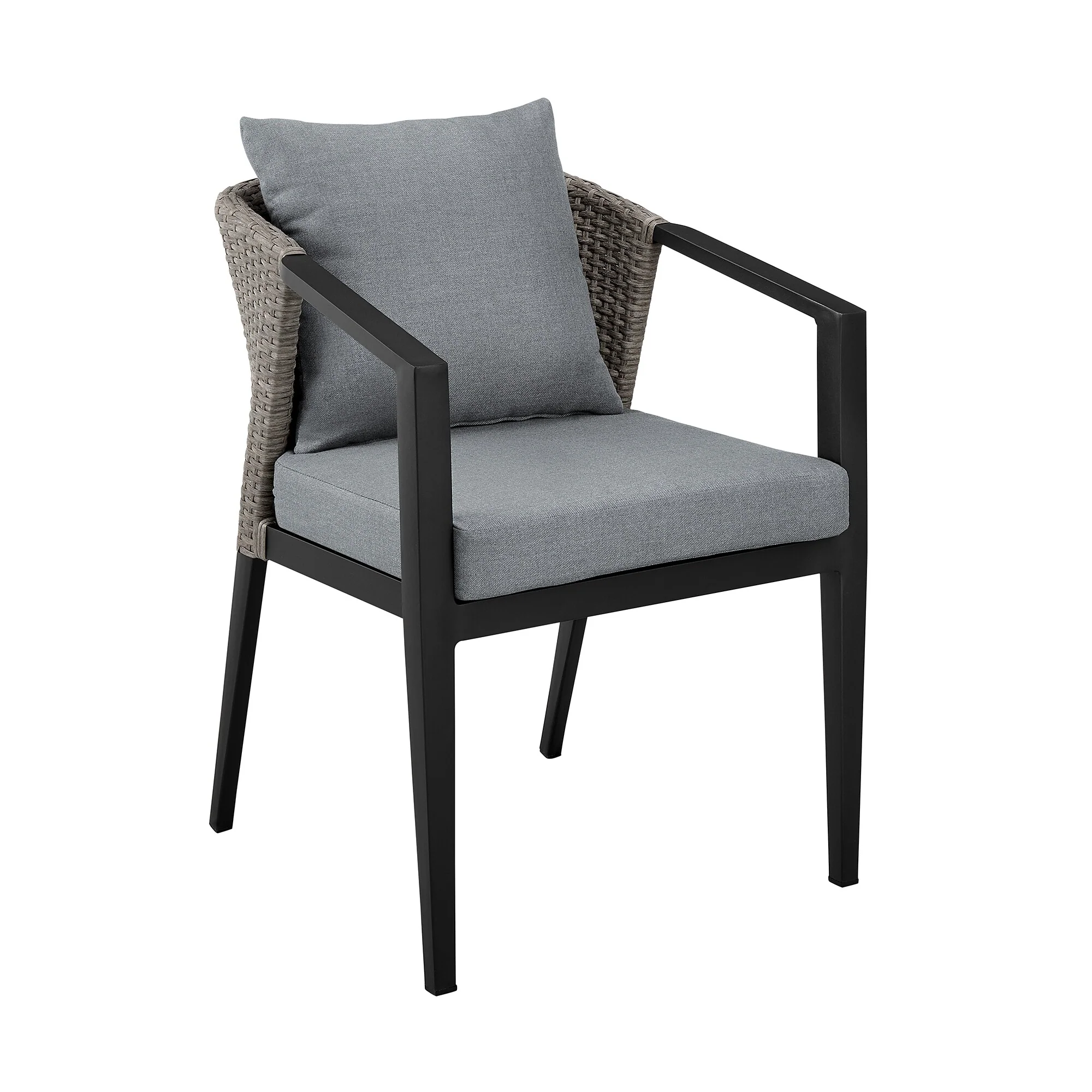 Aileen Outdoor Patio 5-Piece Dining Table Set in Aluminum and Wicker with Gray Cushions - Image 2