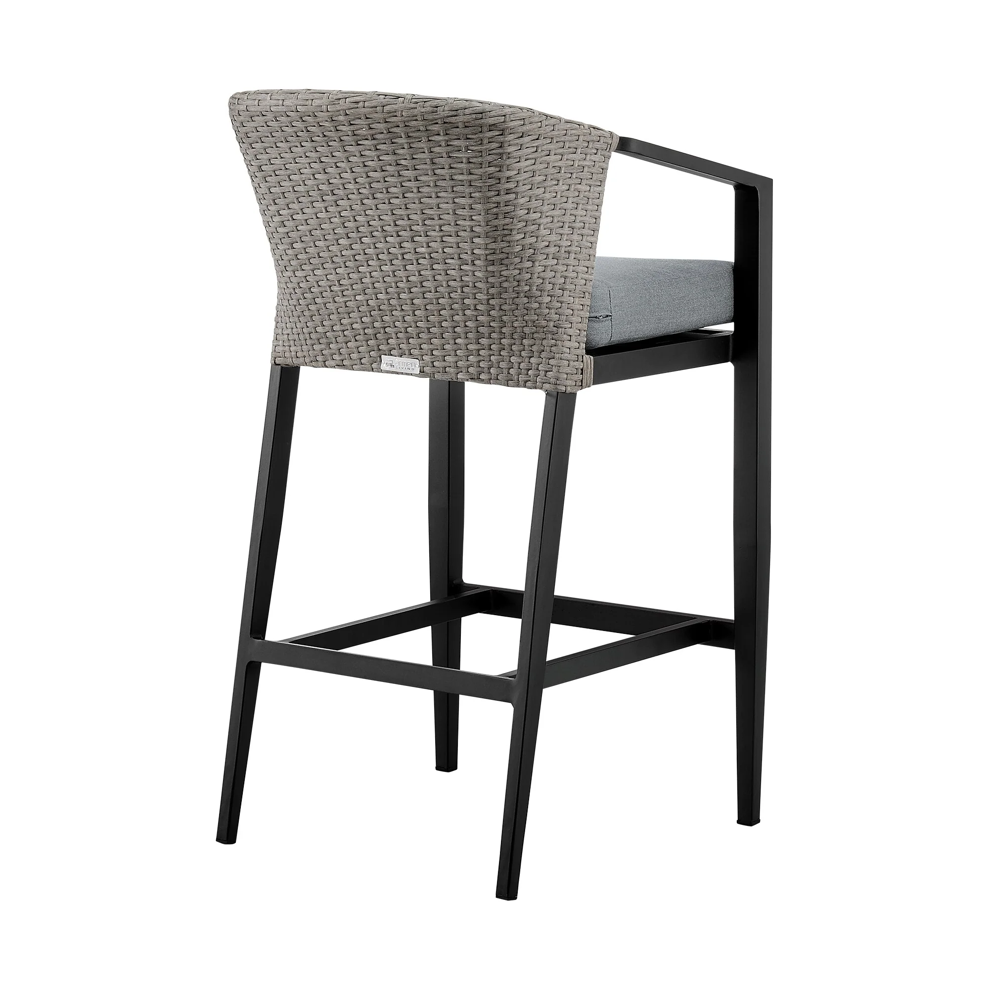 Aileen Outdoor Patio Counter Height Bar Stool in Aluminum and Wicker with Gray Cushions - Image 4