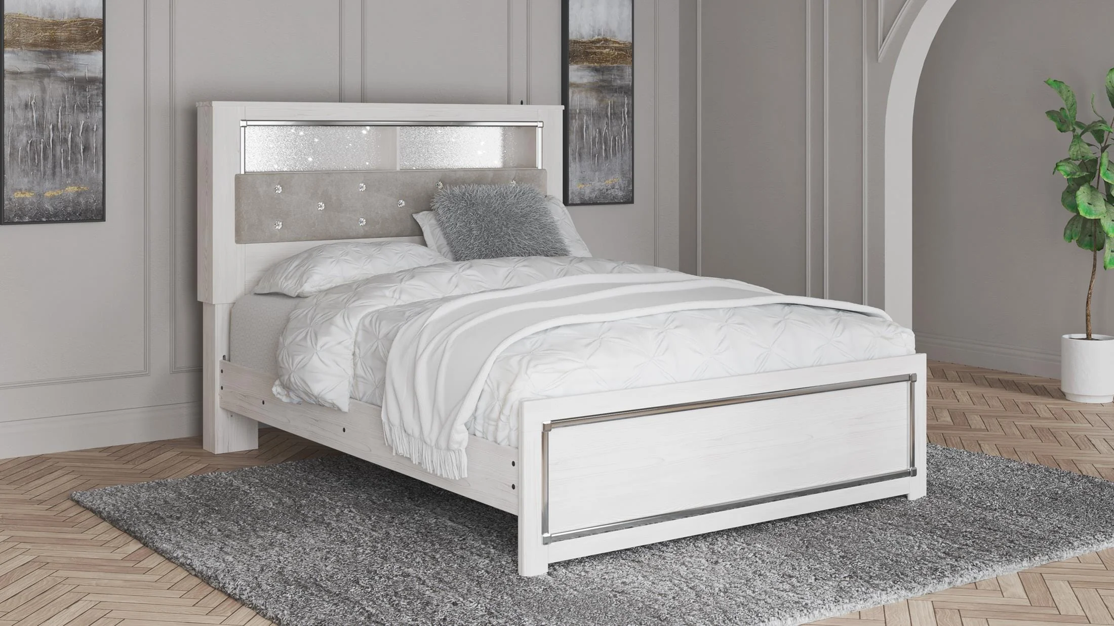 Ashley Altyra Queen Panel Bed with Upholstered Bookcase Headboard - Image 2