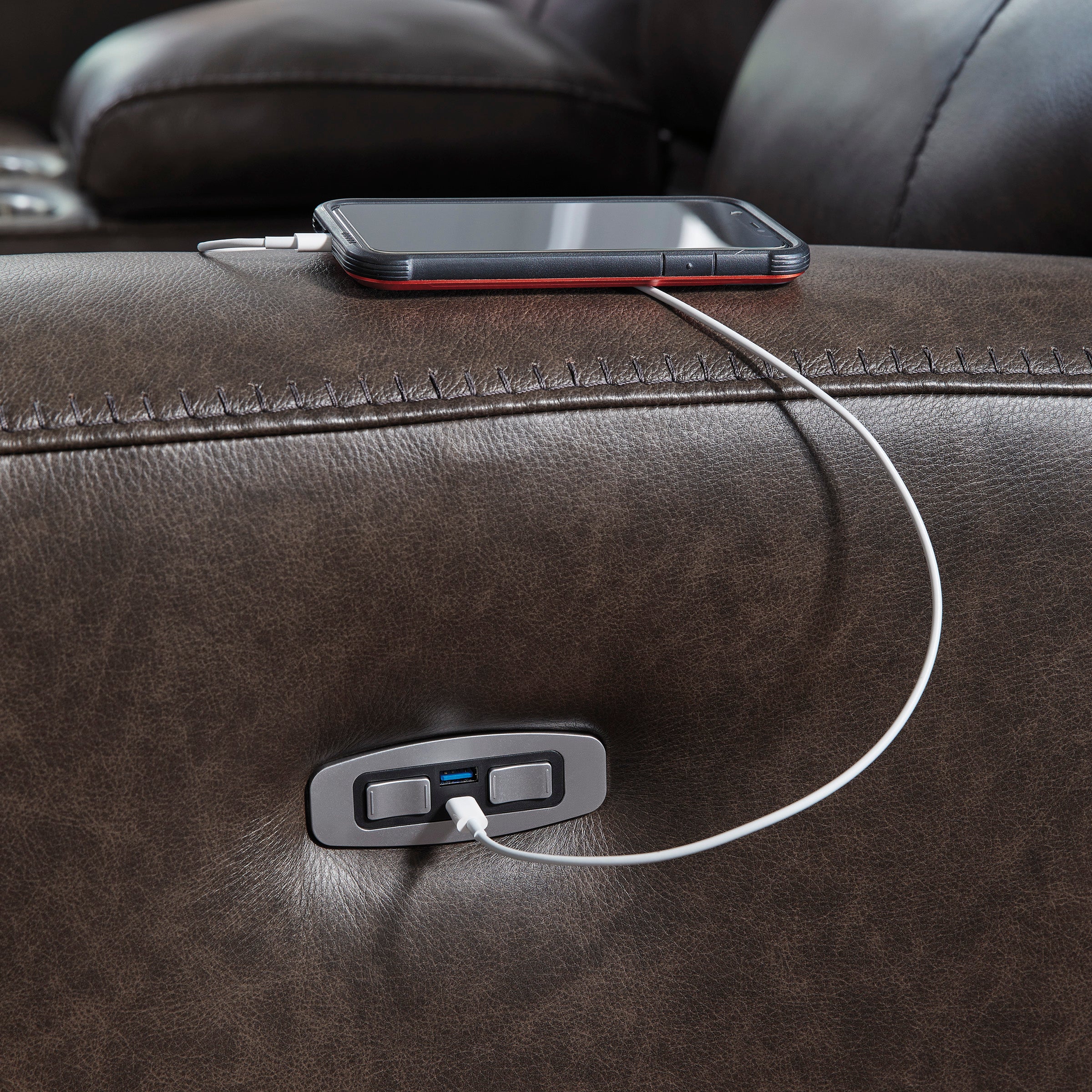 Beadel Leather Power Reclining Sofa with Drop Down Table - Image 6