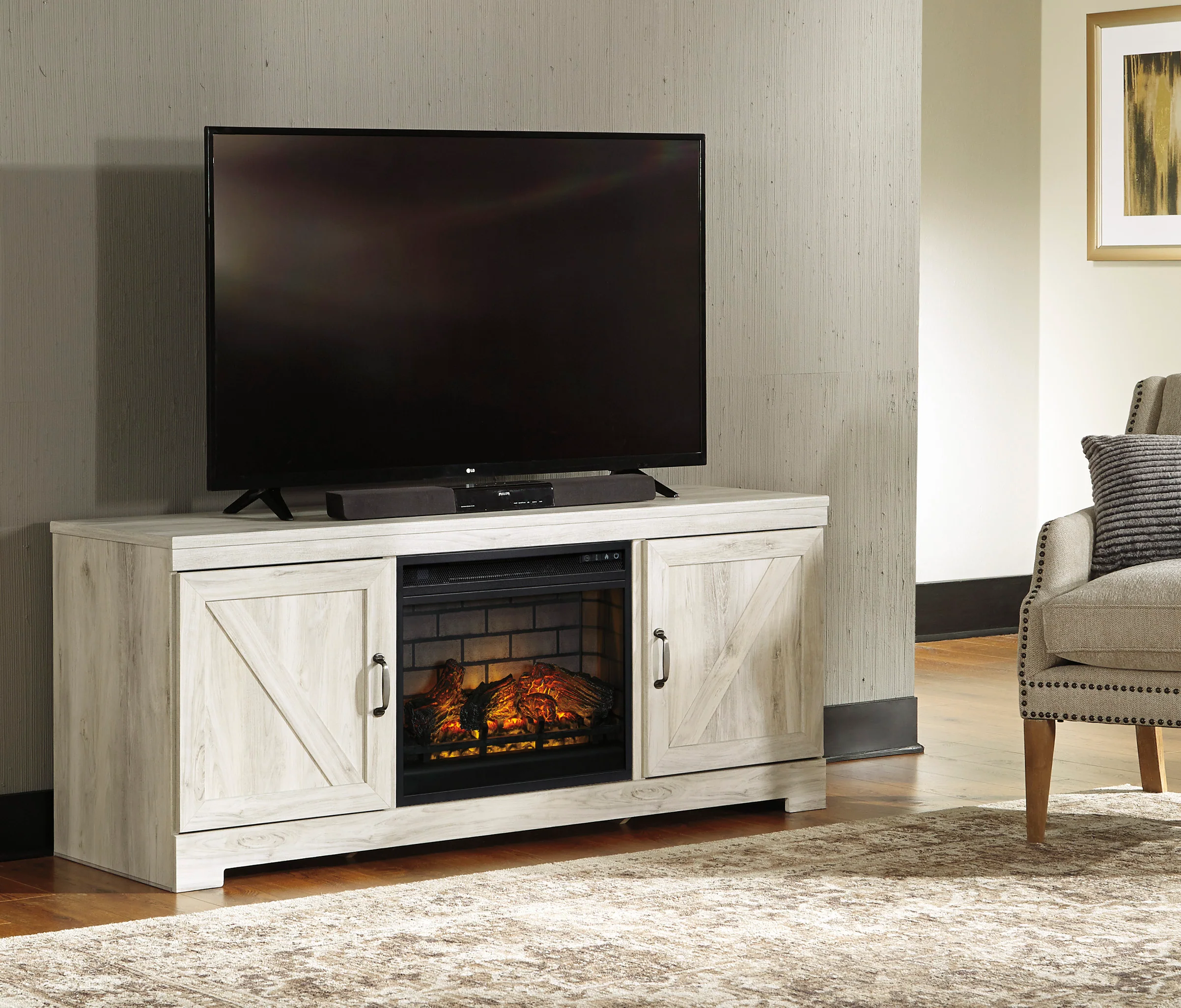 Bellaby 63" TV Stand with Electric Log Fireplace - Image 2