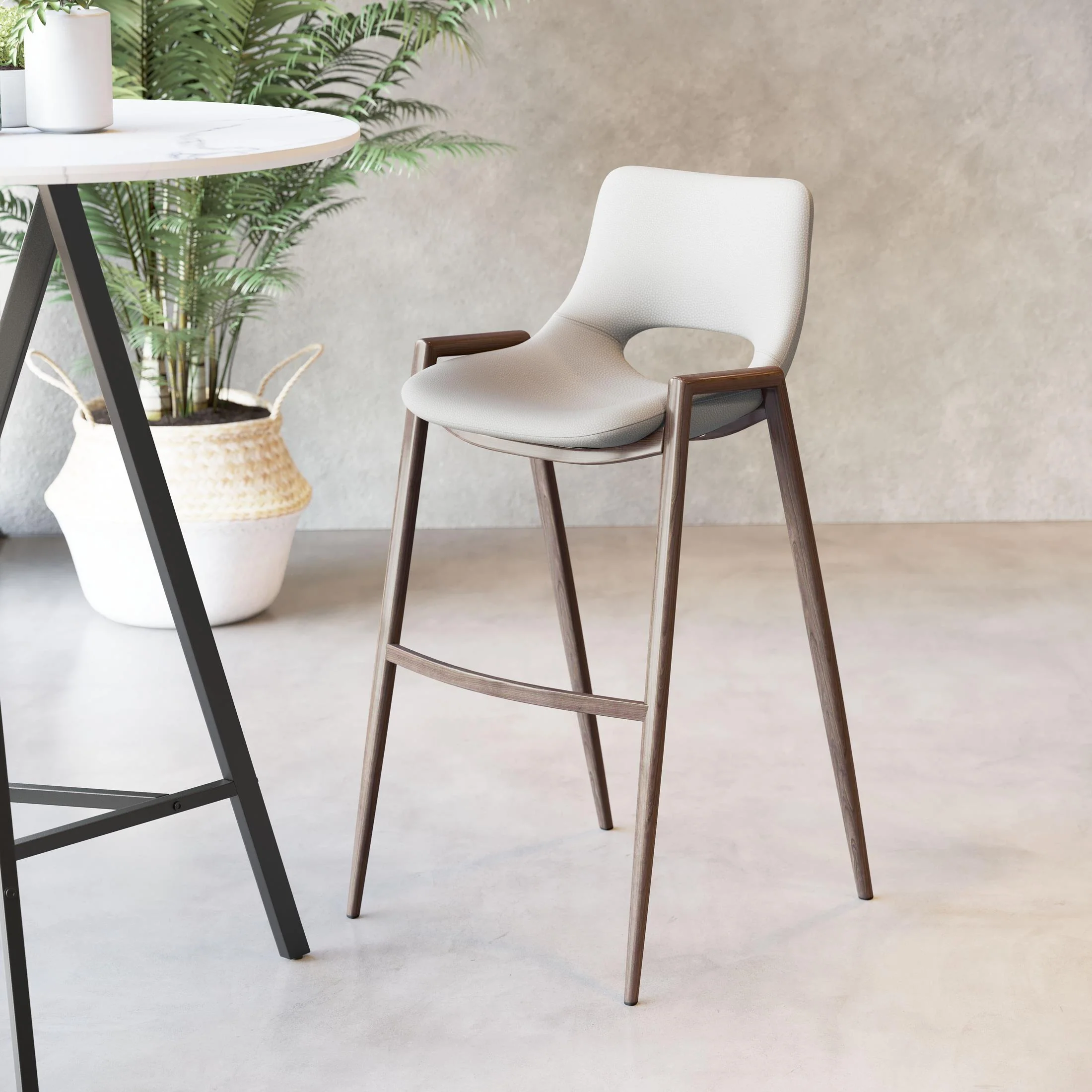Desi Barstool (Set of 2) Beige & Walnut - Image 2
