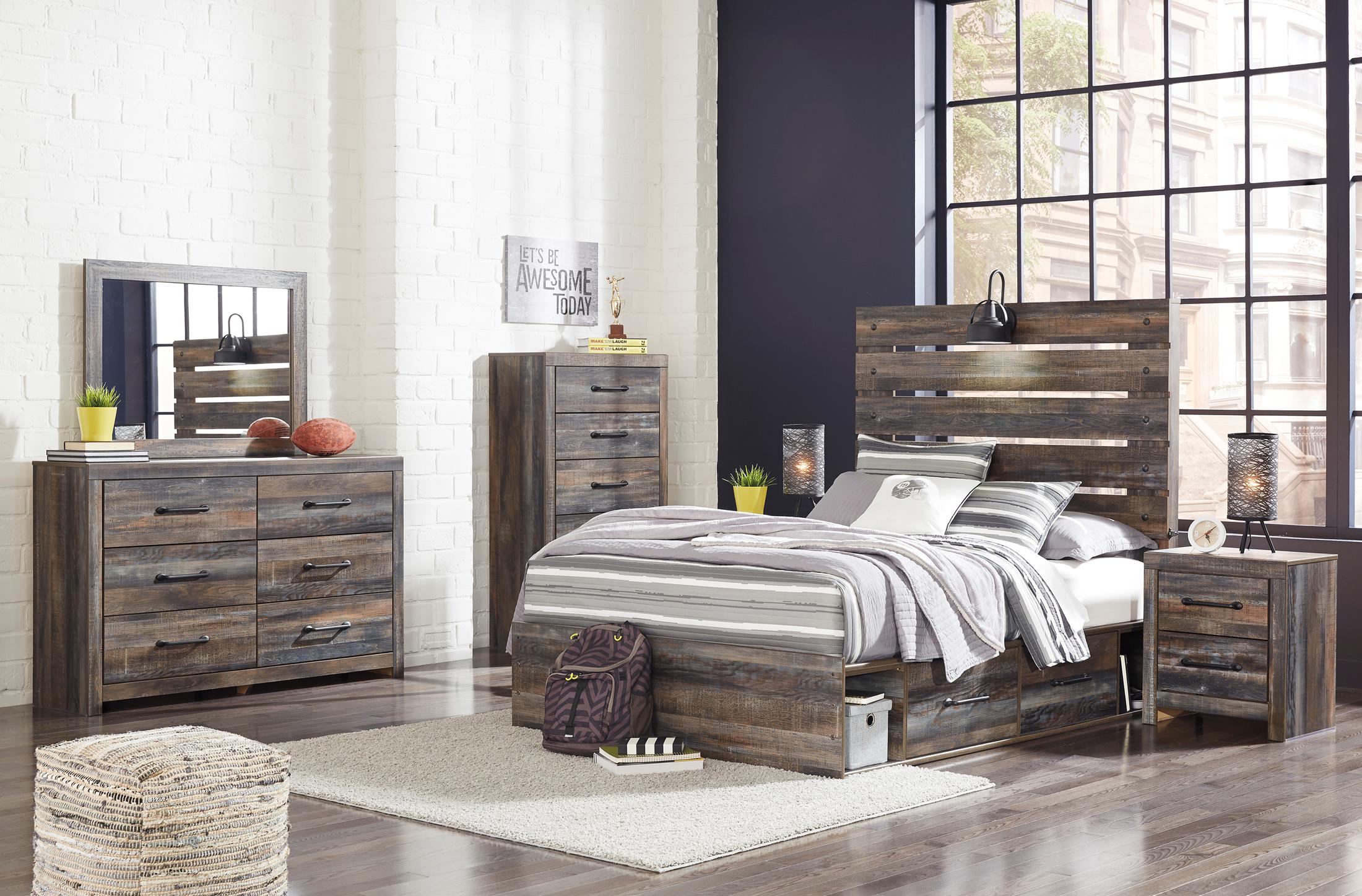 Drystan Full Panel Bed with 2 Storage Drawers and 2 Cubbies - Image 2