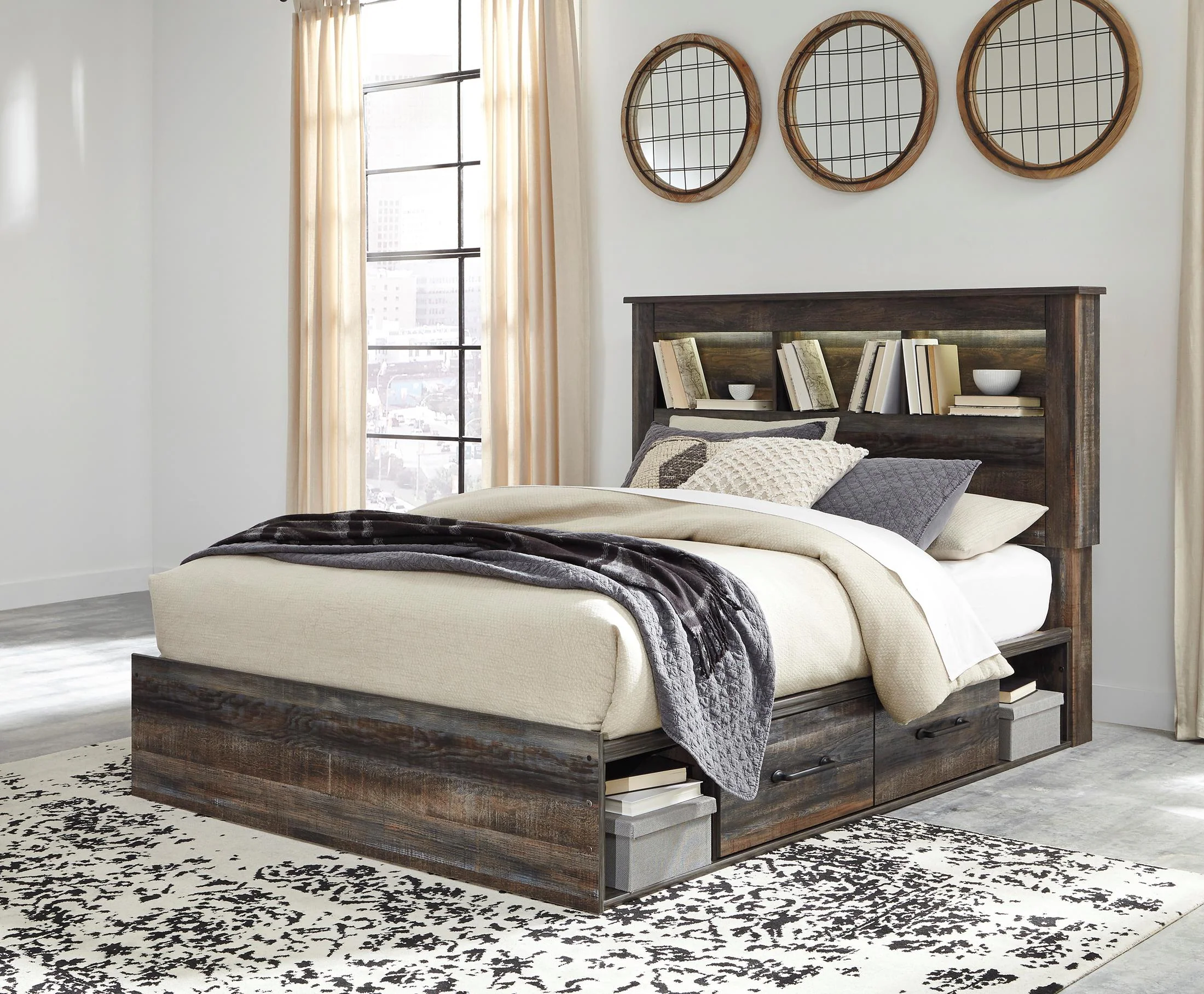Drystan King Bookcase Bed with 2 Storage Drawers and 2 Cubbies - Image 2