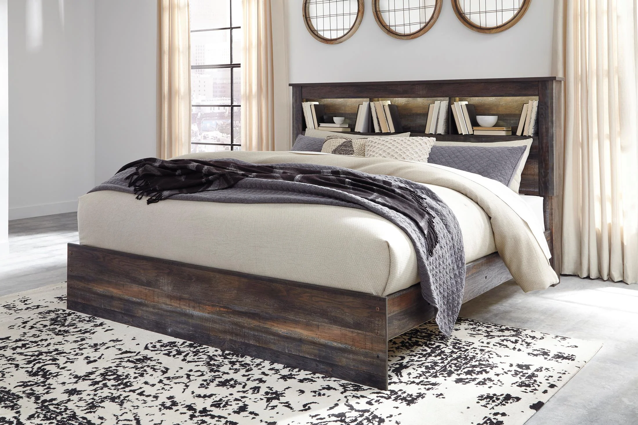 Drystan Queen Bookcase Bed with 2 Storage Drawers and 2 Cubbies - Image 2