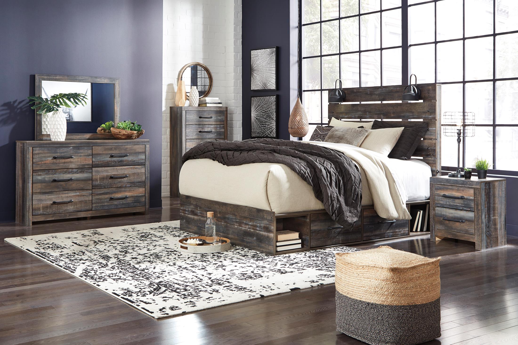 Drystan Queen Panel Bed with 2 Storage Drawers and 2 Cubbies - Image 2