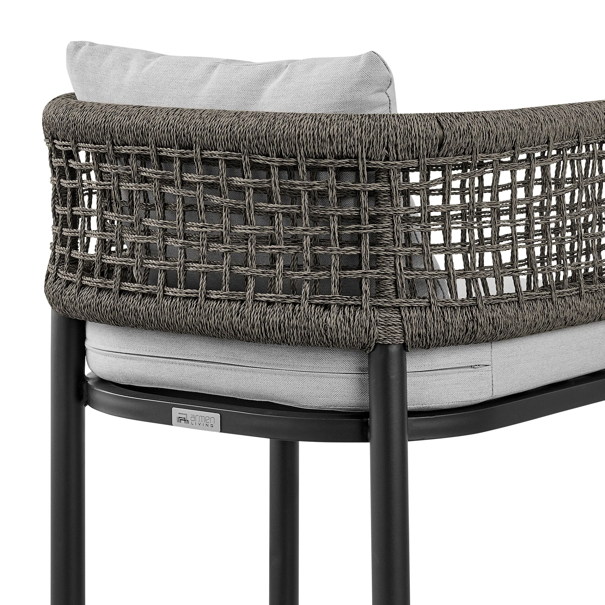 Felicia Outdoor Patio Bar Stool in Aluminum with Gray Rope and Cushions - Image 7