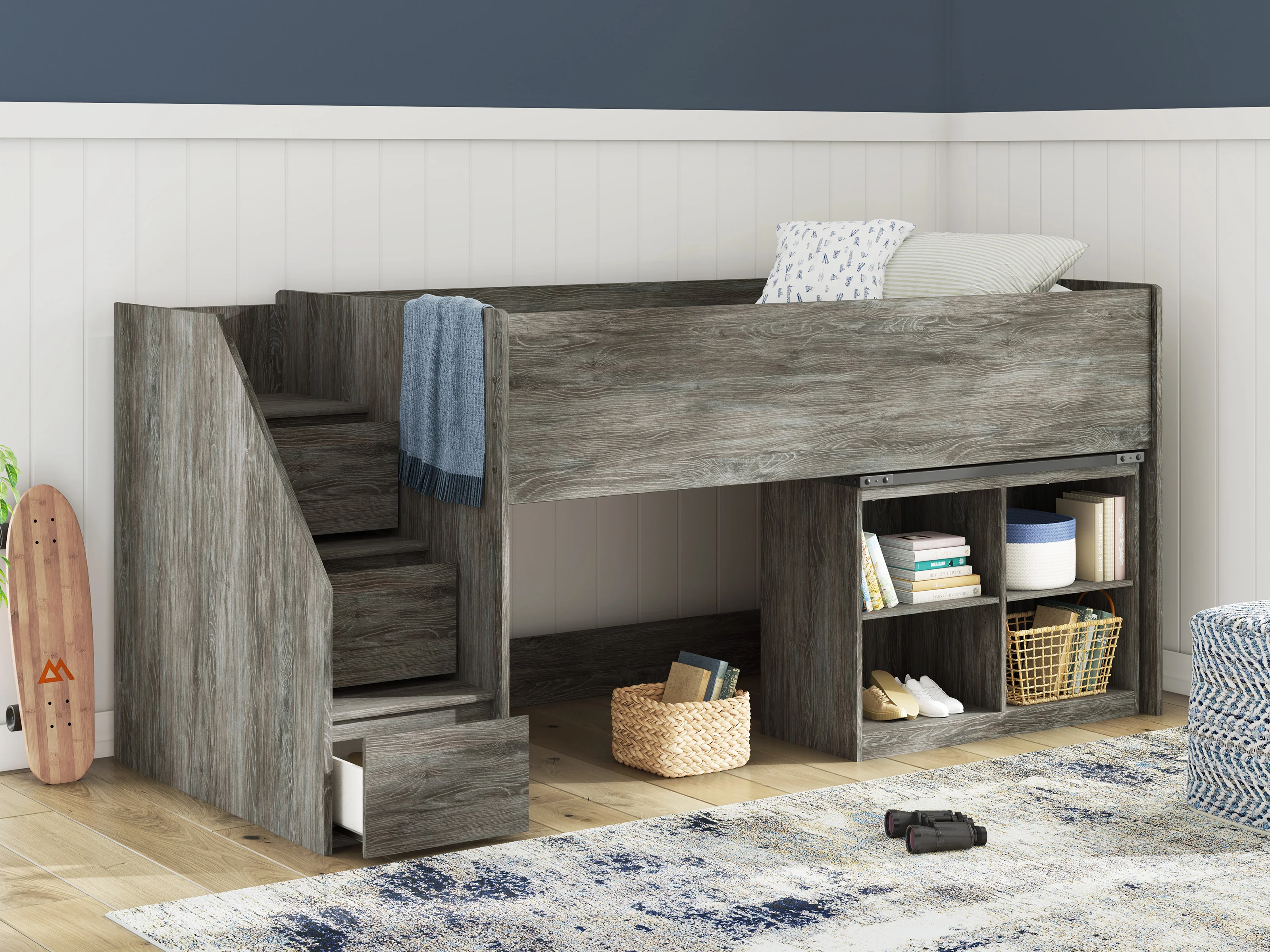 Frandern Twin Loft Bed with Bookcase Storage - Image 4