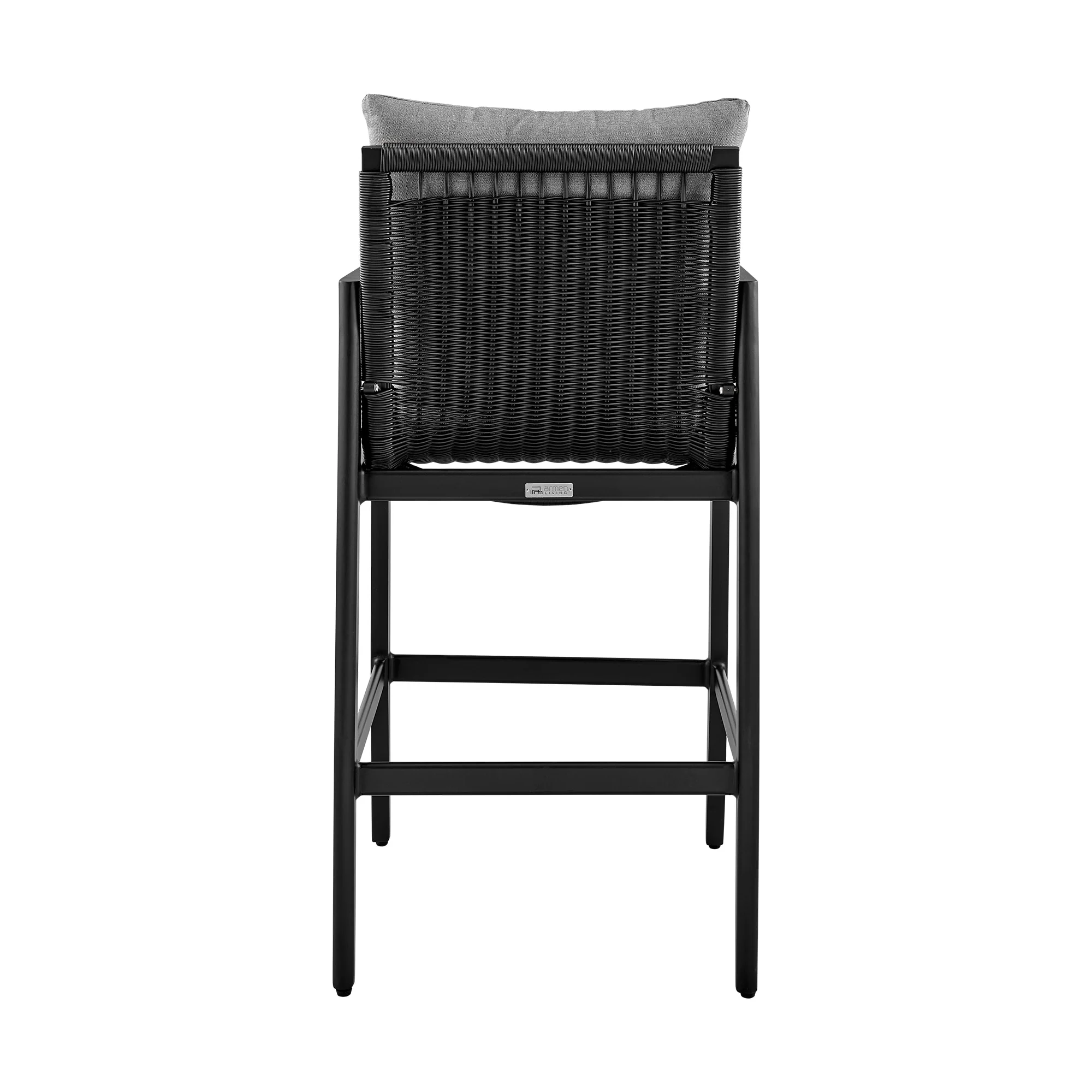 Grand Outdoor Patio Bar Stool in Aluminum with Gray Cushions - Image 5