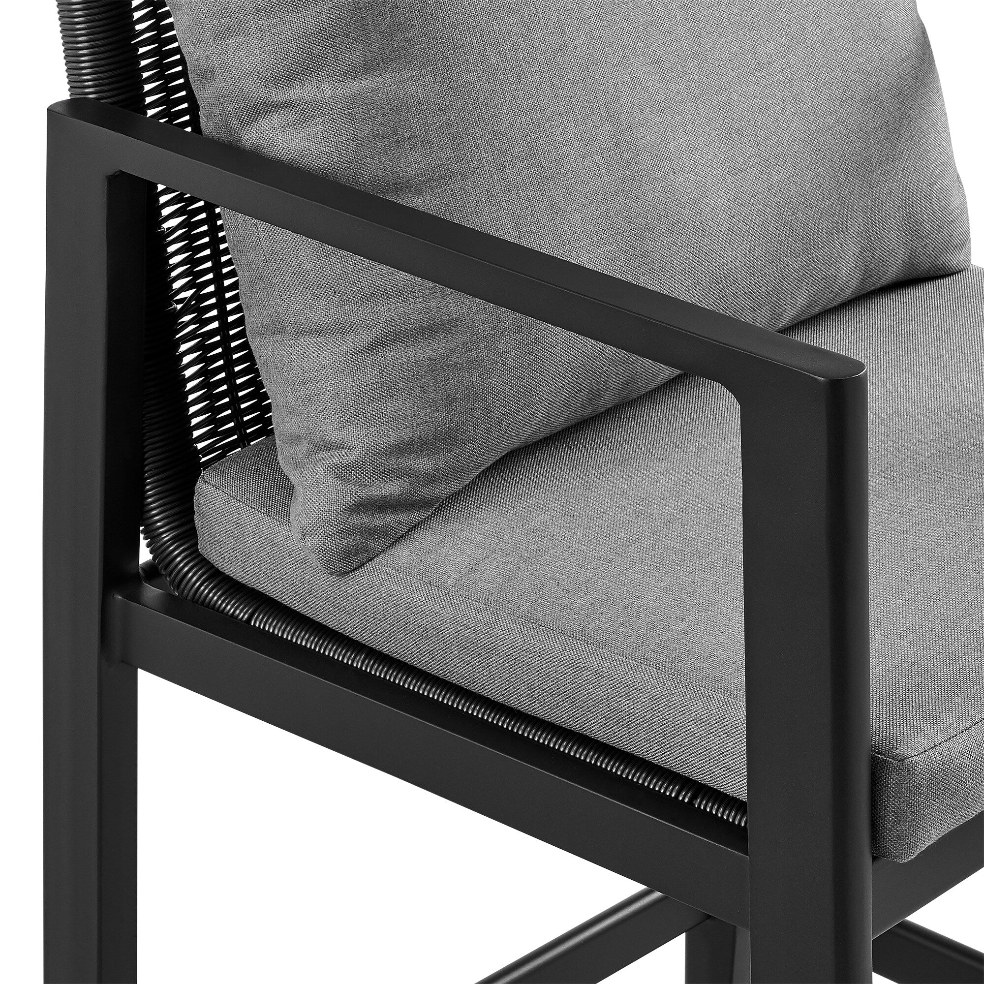 Grand Outdoor Patio Bar Stool in Aluminum with Gray Cushions - Image 6