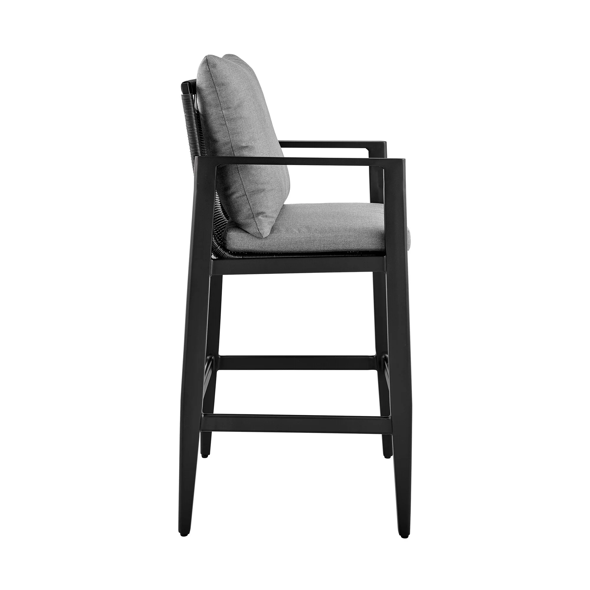 Grand Outdoor Patio Counter Height Bar Stool in Aluminum with Gray Cushions - Image 3