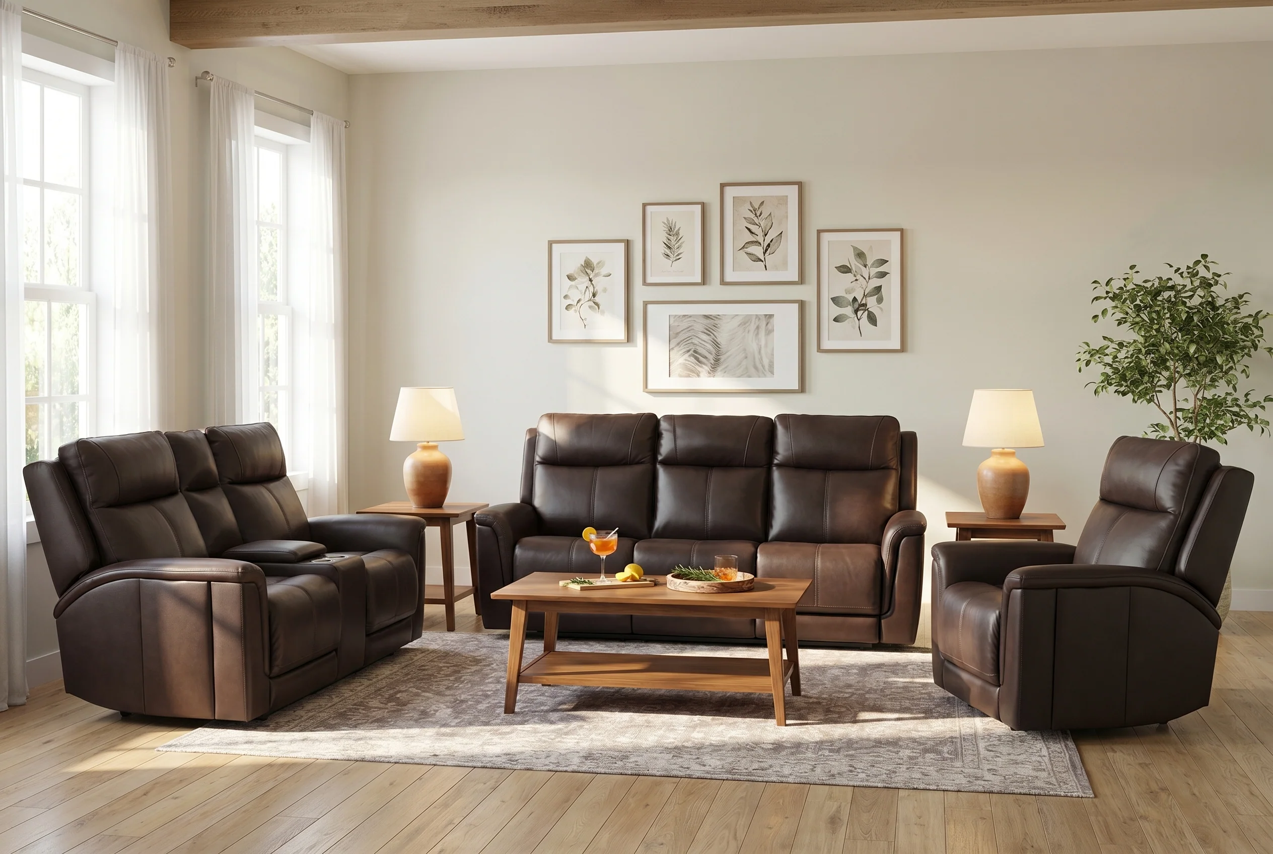 Flexsteel Trey Leather Power Reclining Sofa with Drop-Down Table - Image 19