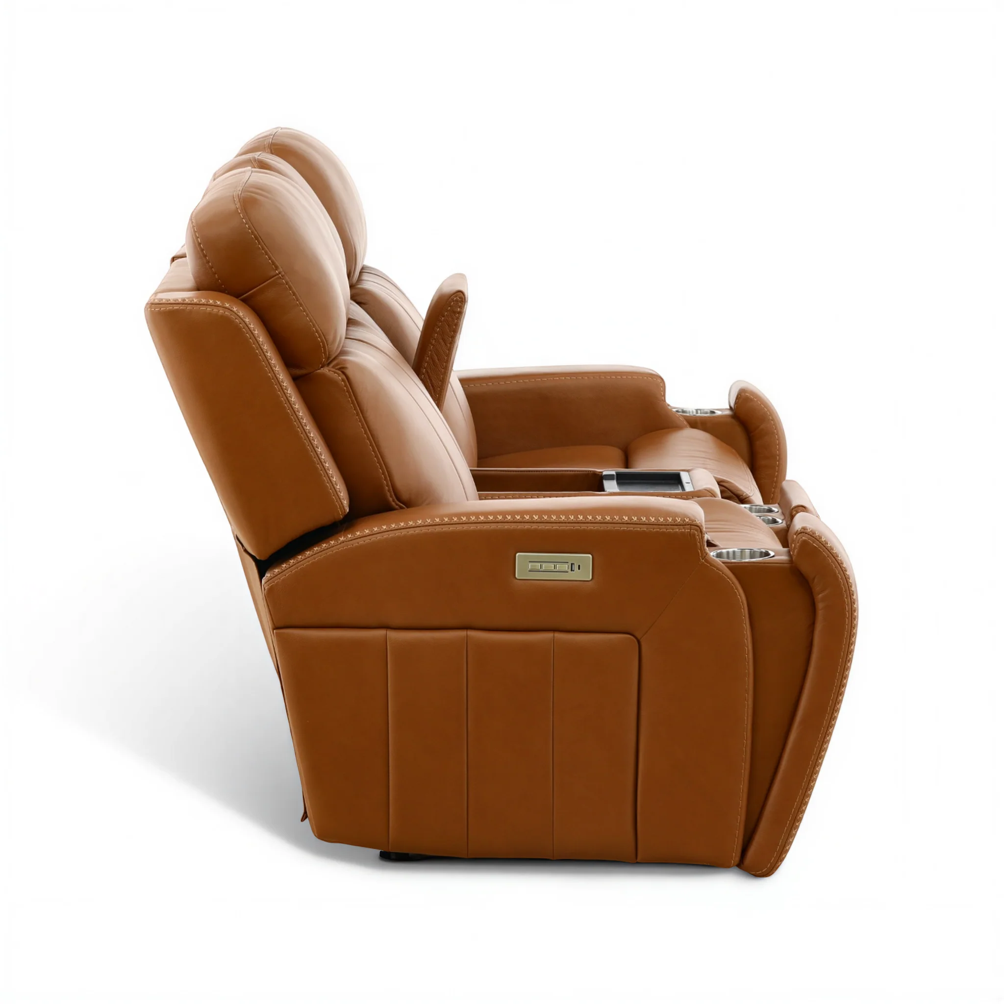 Hampton Leather Home Theater Console Loveseat - Image 25