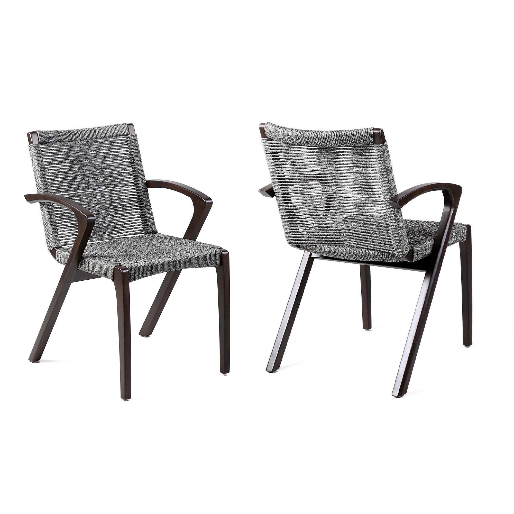 Nabila Outdoor Dark Eucalyptus Wood and Gray Rope Dining Chairs (Set of 2) - Image 3