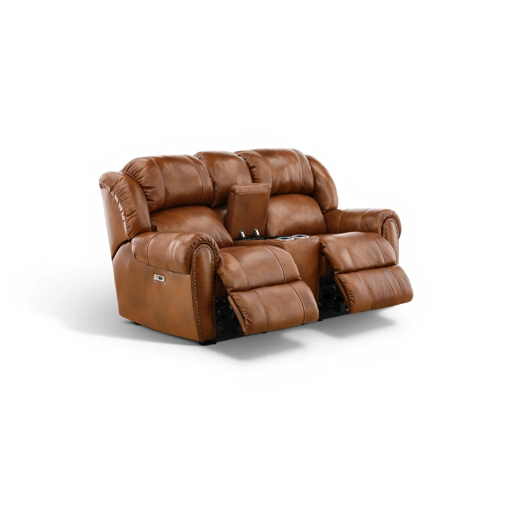 Falynn Leather Power Reclining Console Loveseat - Image 7