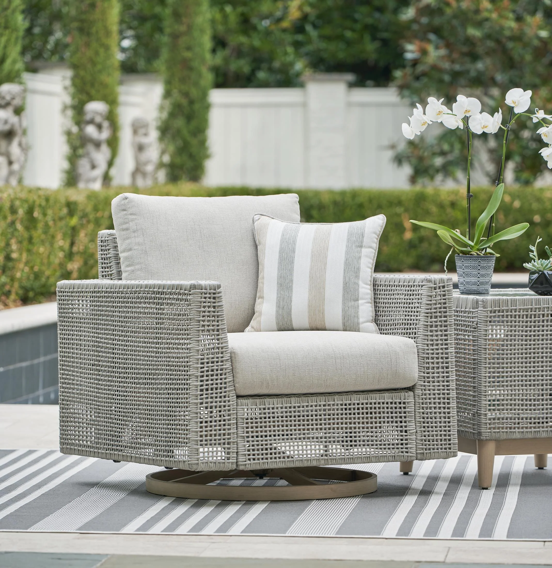 Ashley  Seton Creek Outdoor Patio Swivel Lounge with Cushion - Image 3