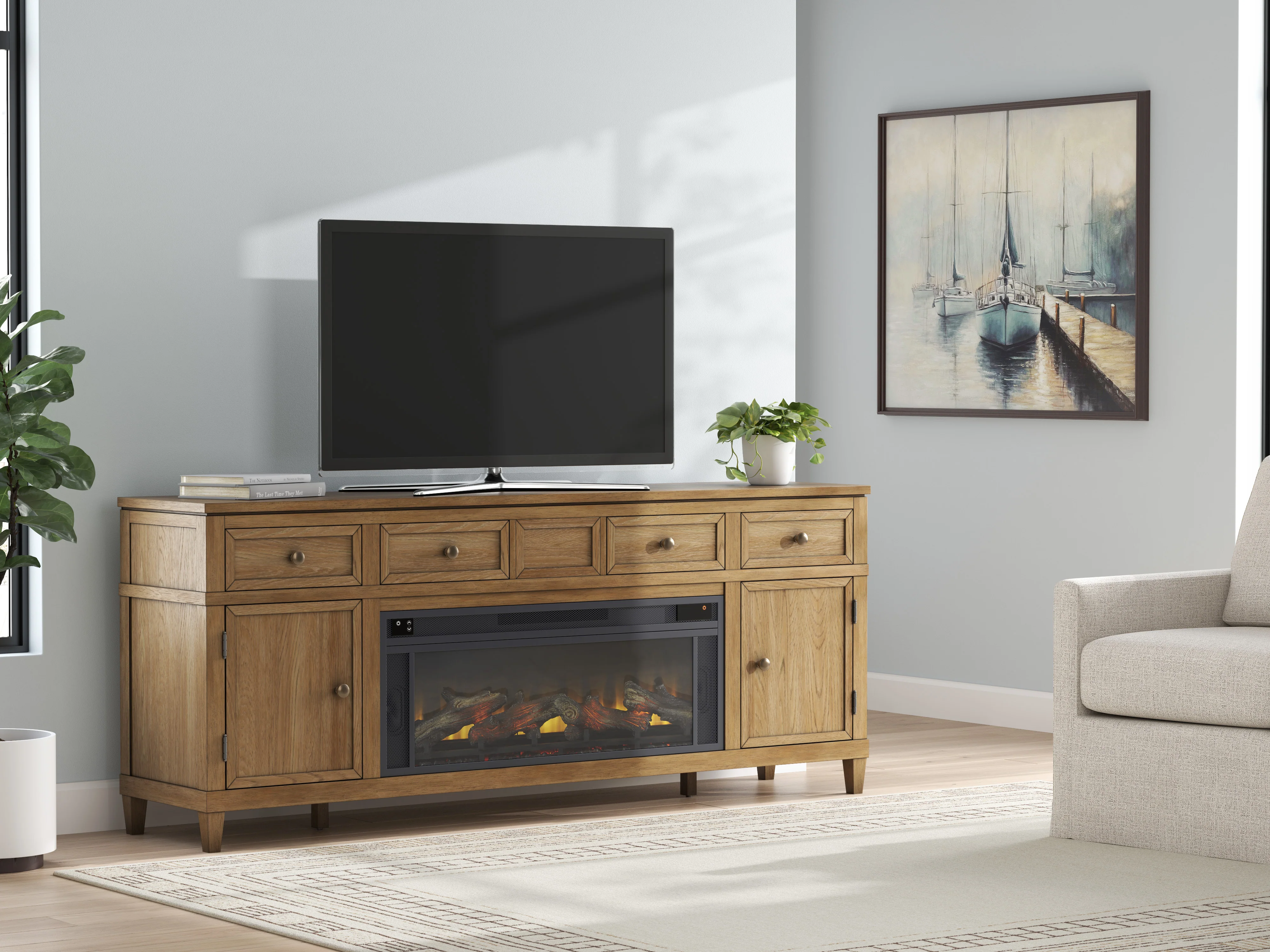 Sharlance 81" TV Stand with Electric Log Fireplace - Image 2
