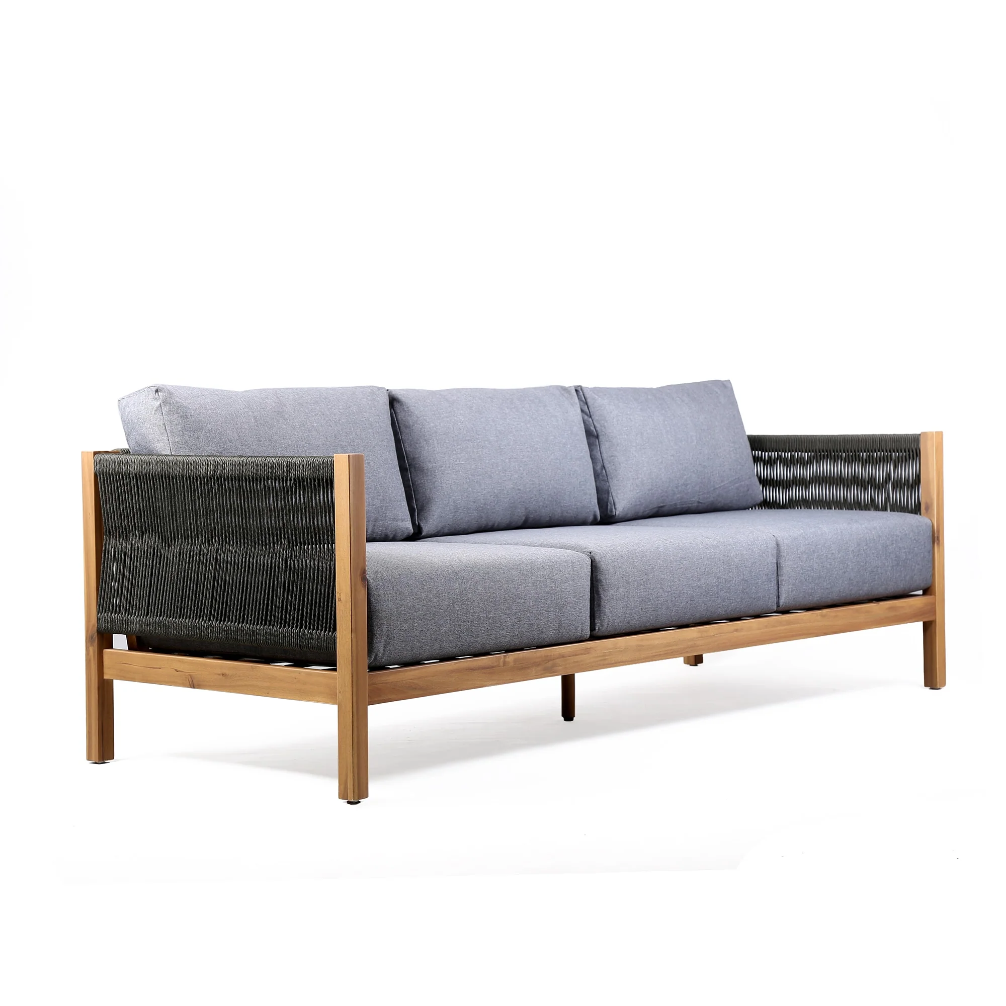 Sienna Outdoor Eucalyptus Sofa in Teak Finish with Gray Cushions - Image 2